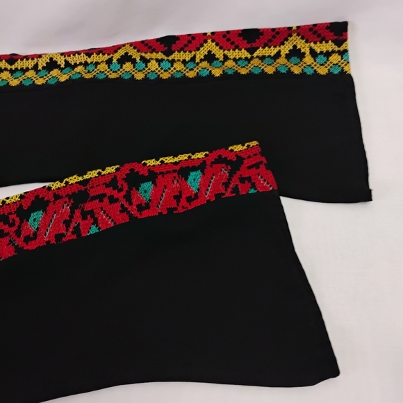 Women's Size Medium Multicolor Embroidered V-Neck Thobe Maxi Dress Bell Sleeves - Picture 12 of 13